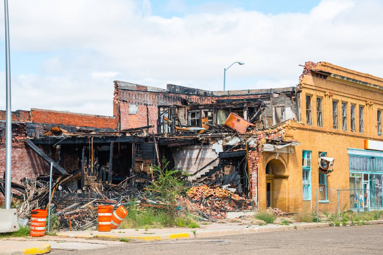 Half of building burned down 