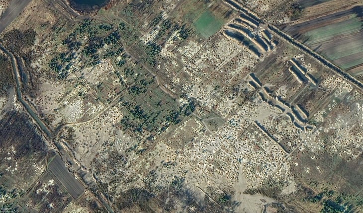 A satellite photo from 2017 showing an area in Rivne, Ukraine devastated by illegal amber mining. (Google Earth Pro)  