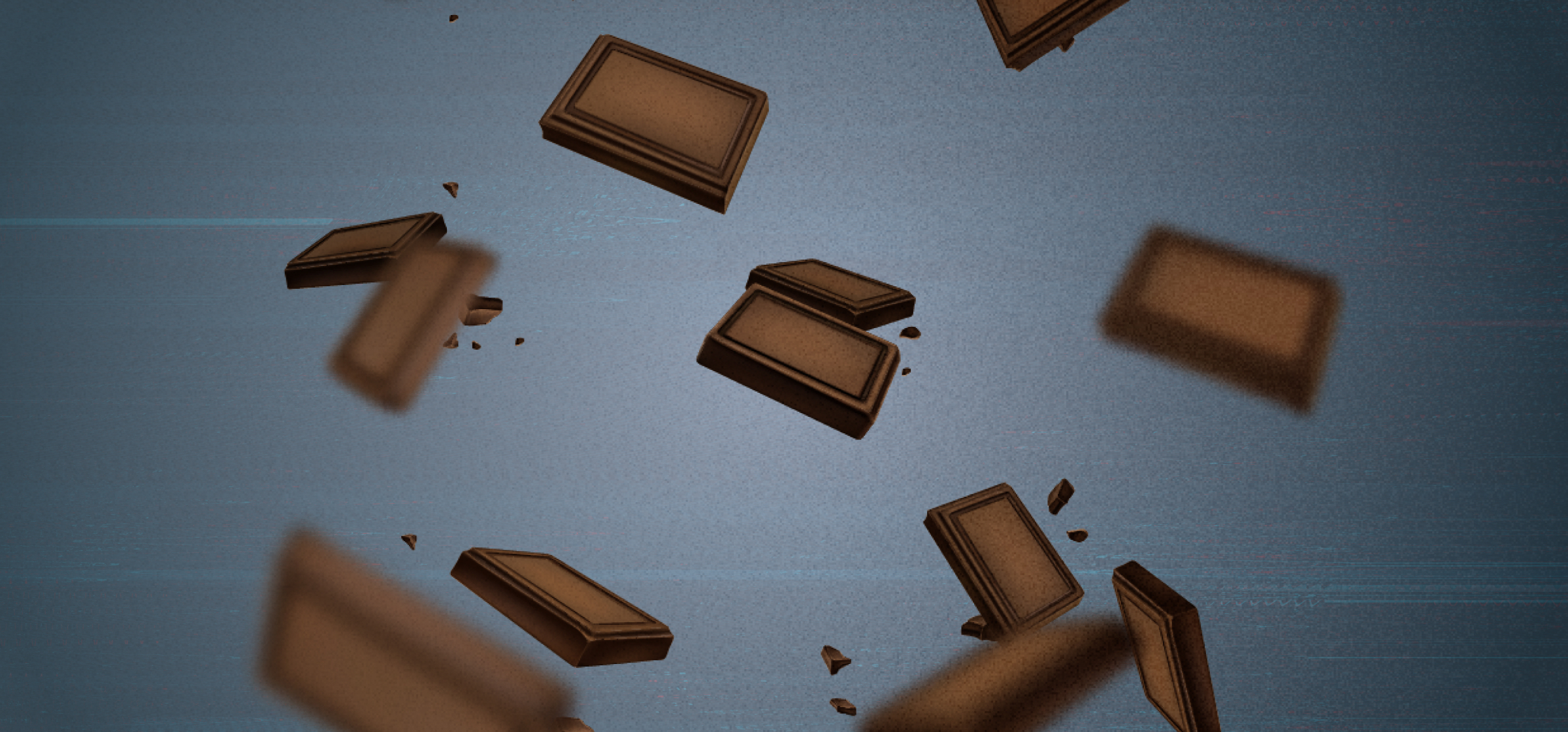 Floating chocolate bars against a grey background
